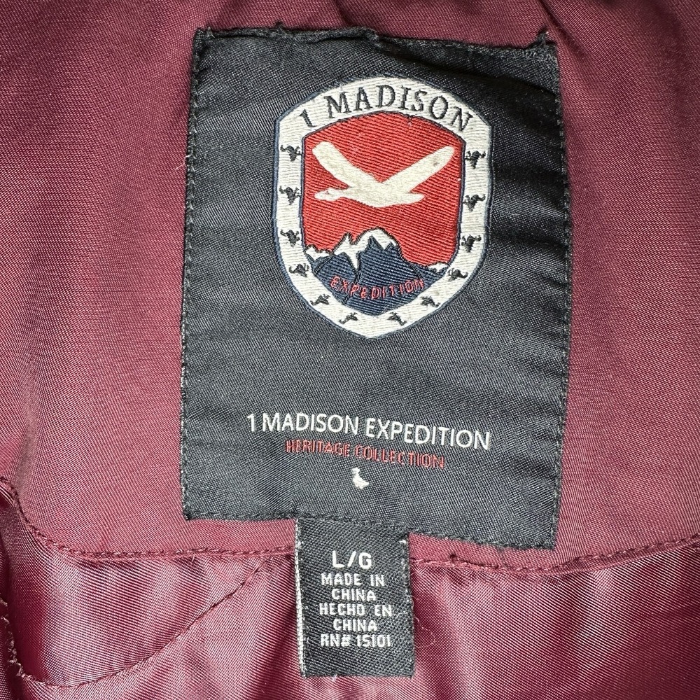 1 Madison Expedition Faux Fur Hooded Parka Coat Burgundy Women's Size L - Picture 15 of 15